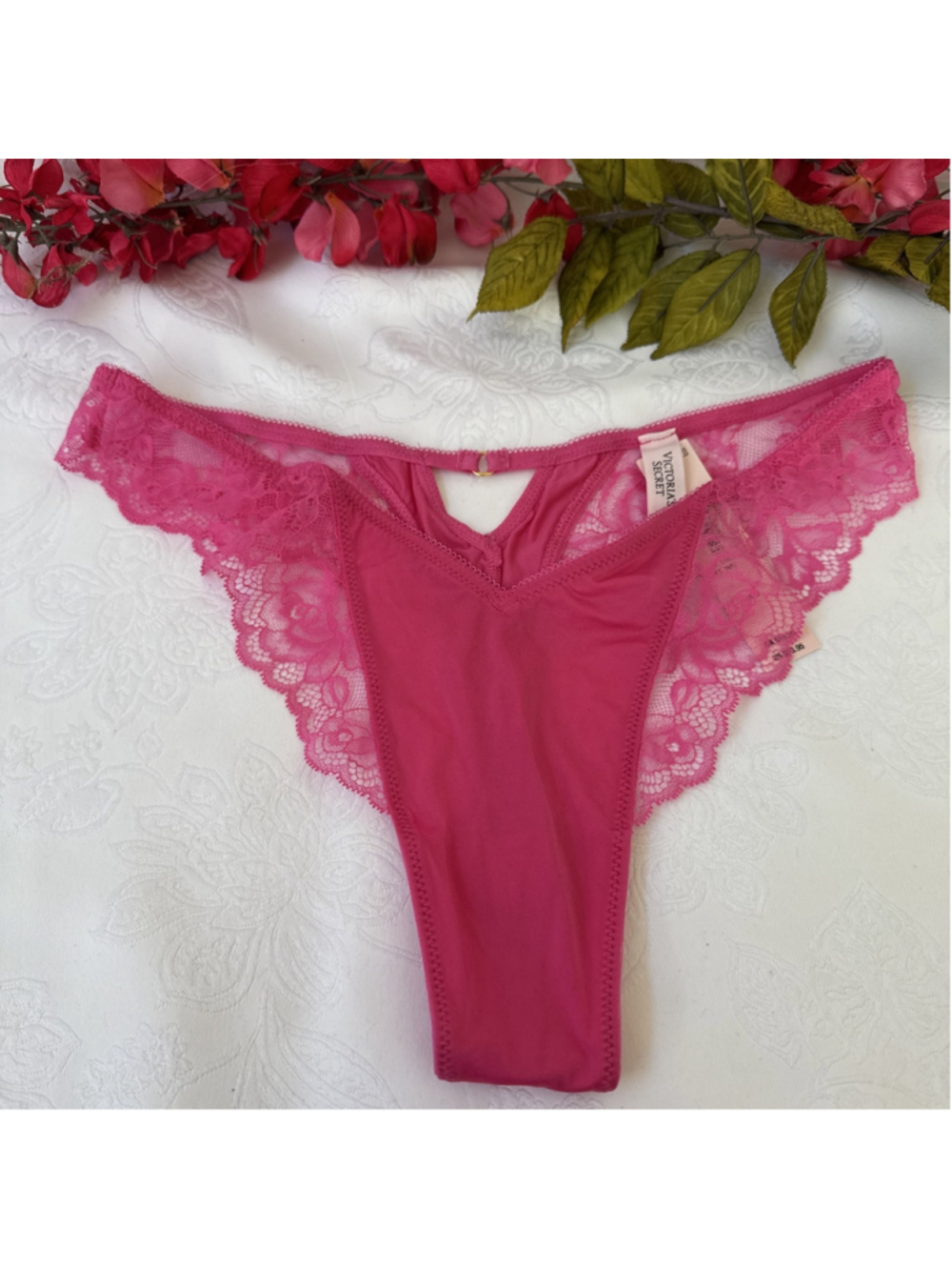VICTORIA'S SECRET M PINK SILKY SEXY STRAPPY CHARM HI LEG TANGA THONG PANTIES NWT